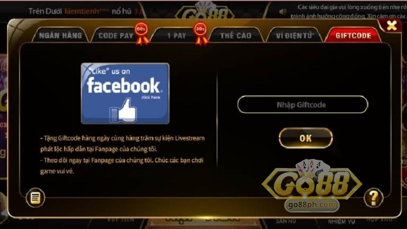 Hướng dẫn cách nạp Giftcode GO88 cho tân thủ Hướng dẫn cách nạp Giftcode GO88 cho tân thủ