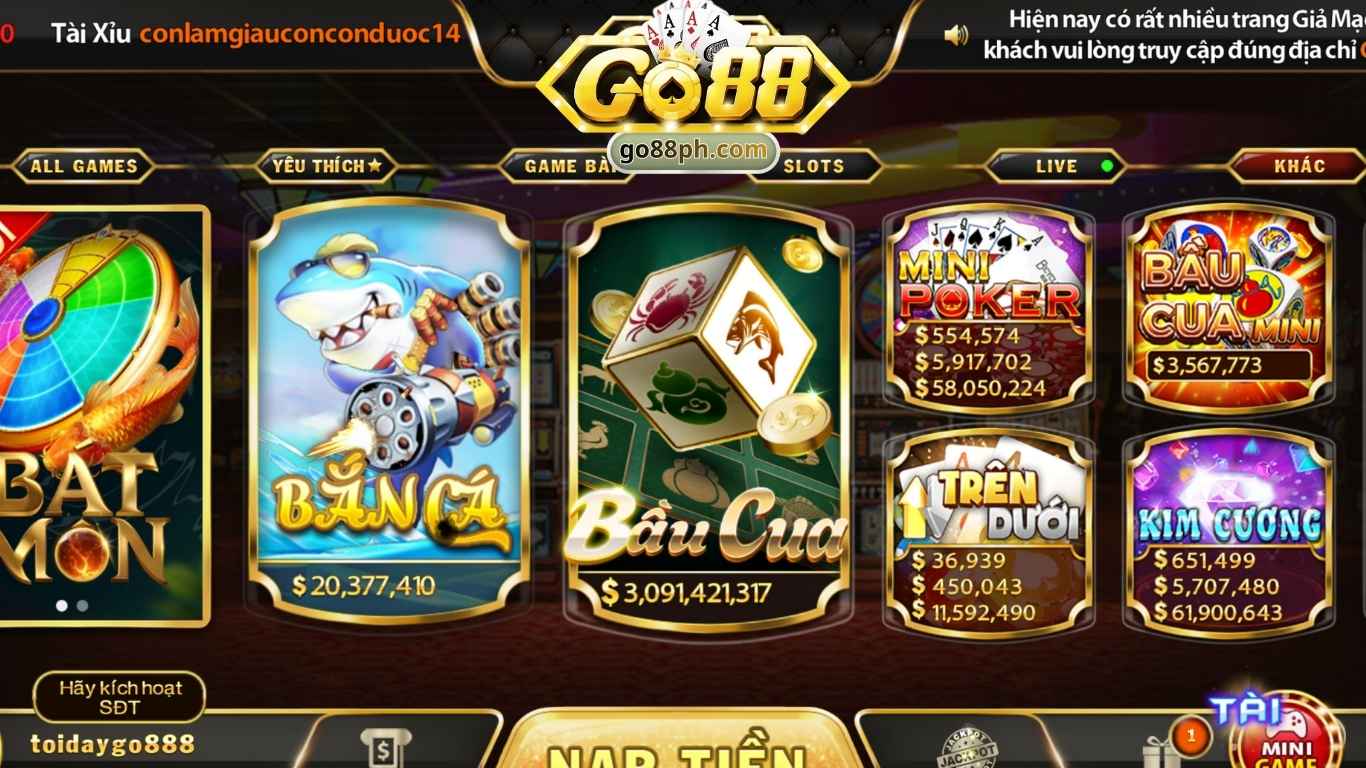 Khám phá sảnh game đổi thưởng GO88